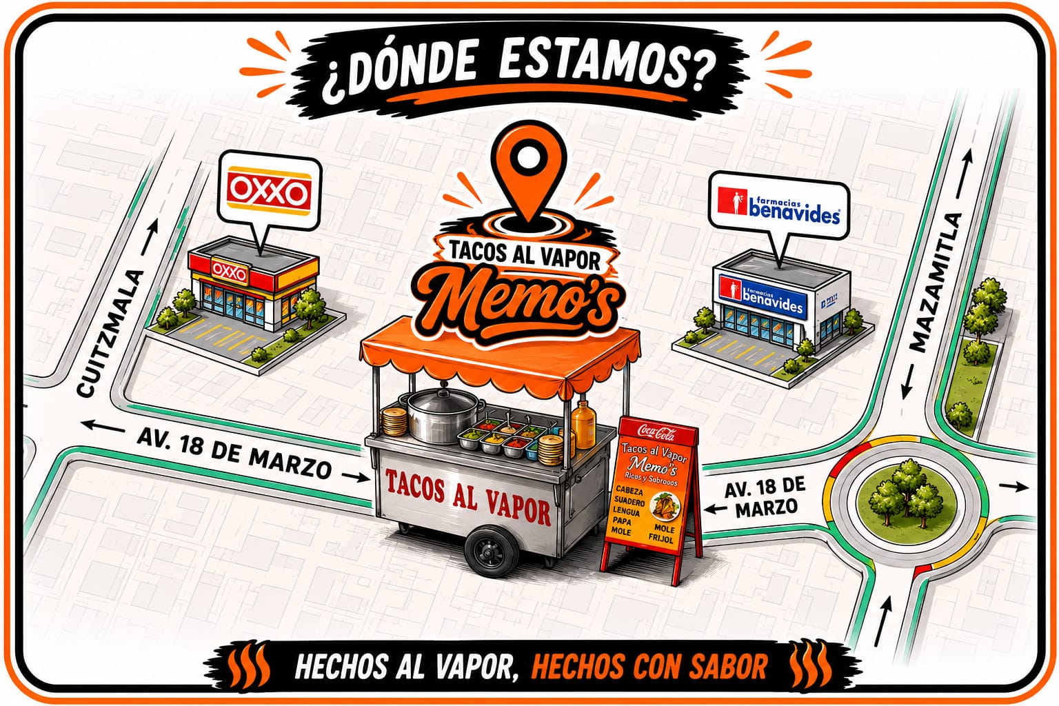 Croquis para llegar a Tacos al Vapor Memo's